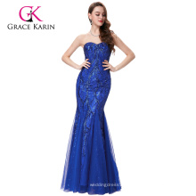 Grace Karin Strapless Sweetheart Royal Blue Tulle Nettoir Robe de sirène GK001031-1
